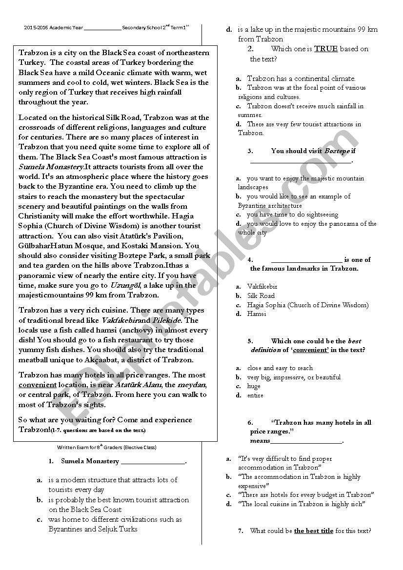 TEOG EXAM (8.2.1) [elective class]